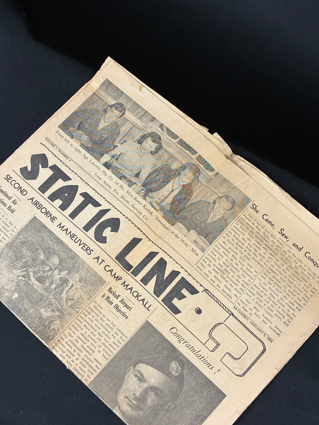 WW2 US Airborne Static Line Newspaper - 1944