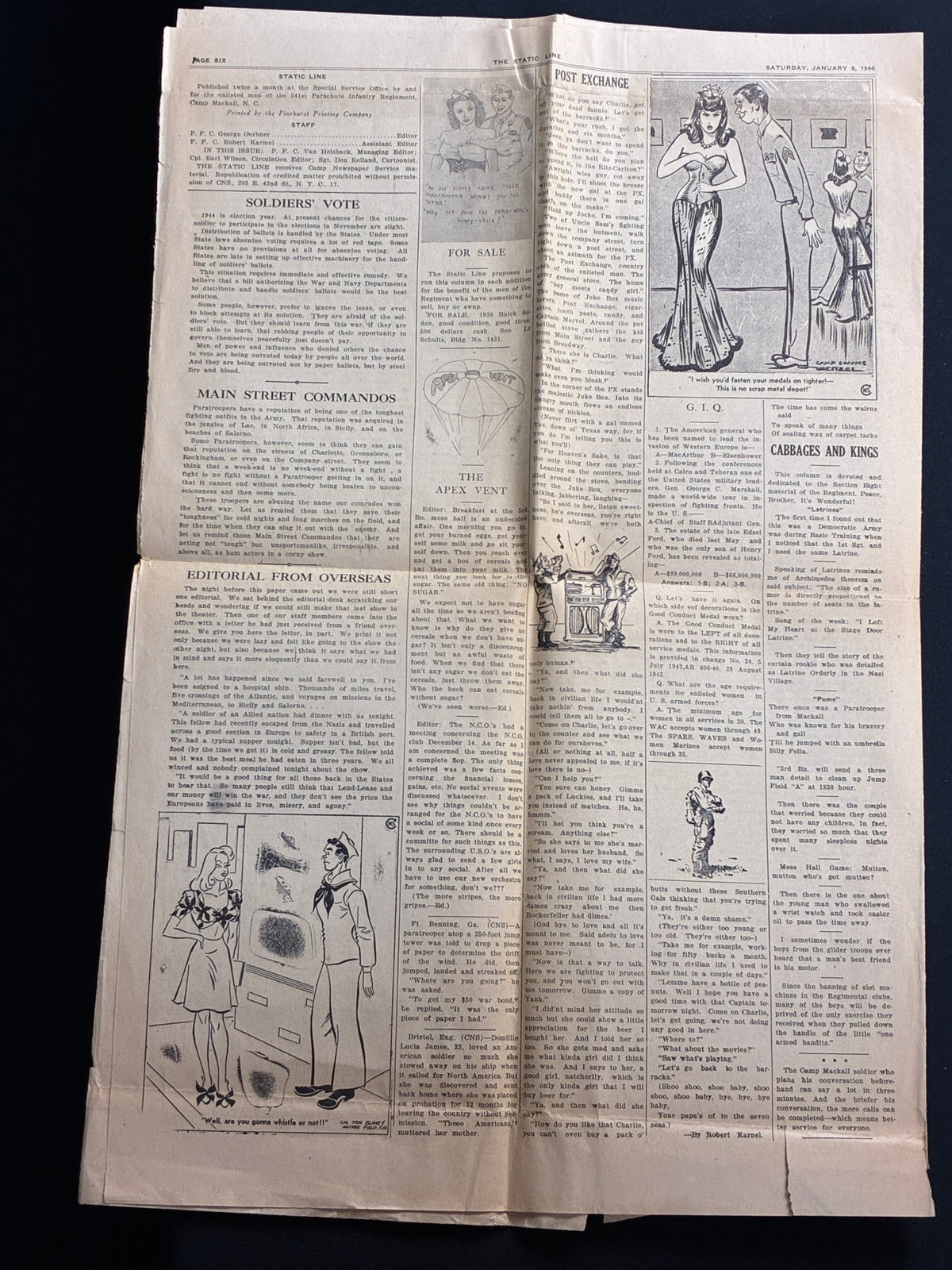 WW2 US Airborne Static Line Newspaper - 1944