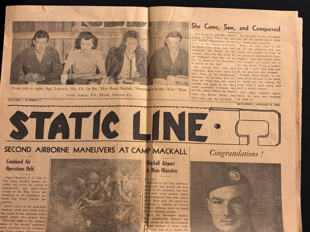 WW2 US Airborne Static Line Newspaper - 1944