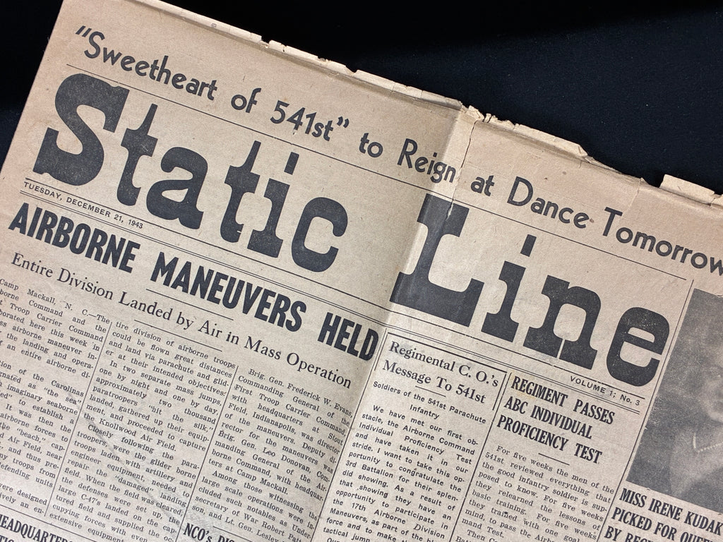 WW2 US Airborne Static Line Newspaper - 1943