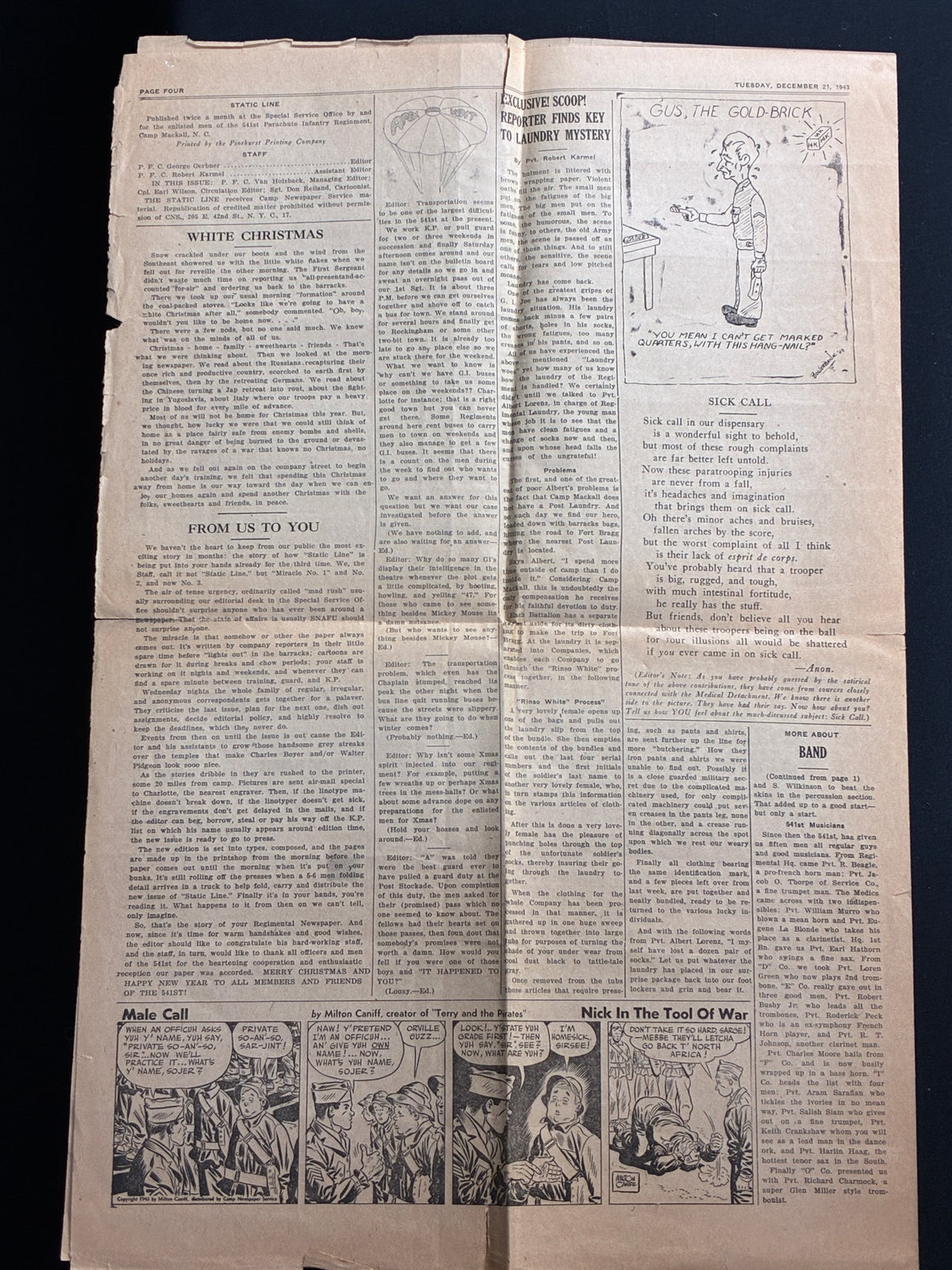WW2 US Airborne Static Line Newspaper - 1943