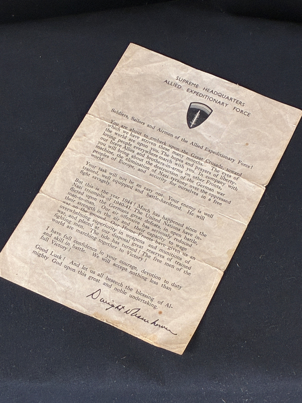 WW2 SHAEF Eisenhower D-Day Message