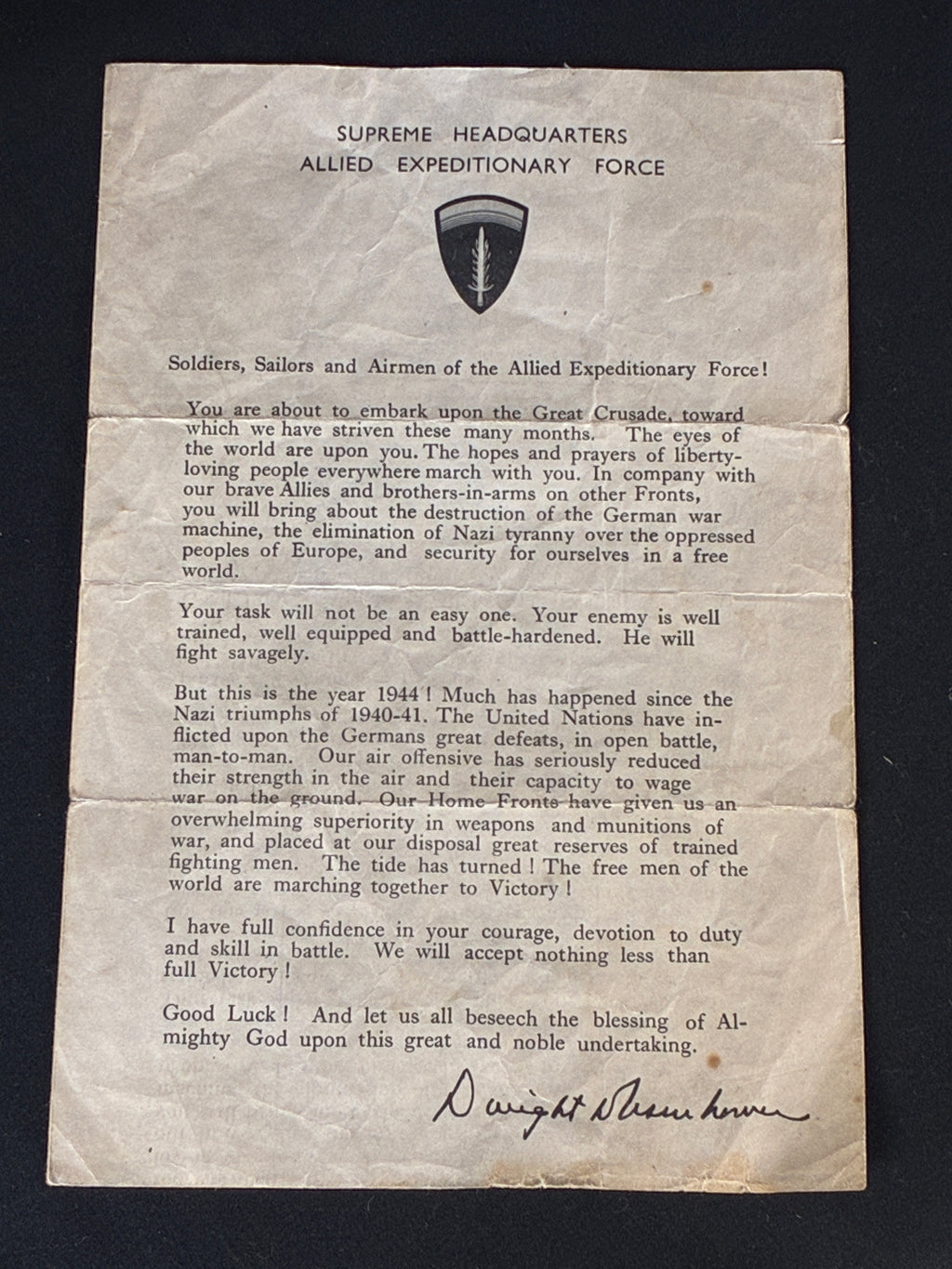 WW2 SHAEF Eisenhower D-Day Message