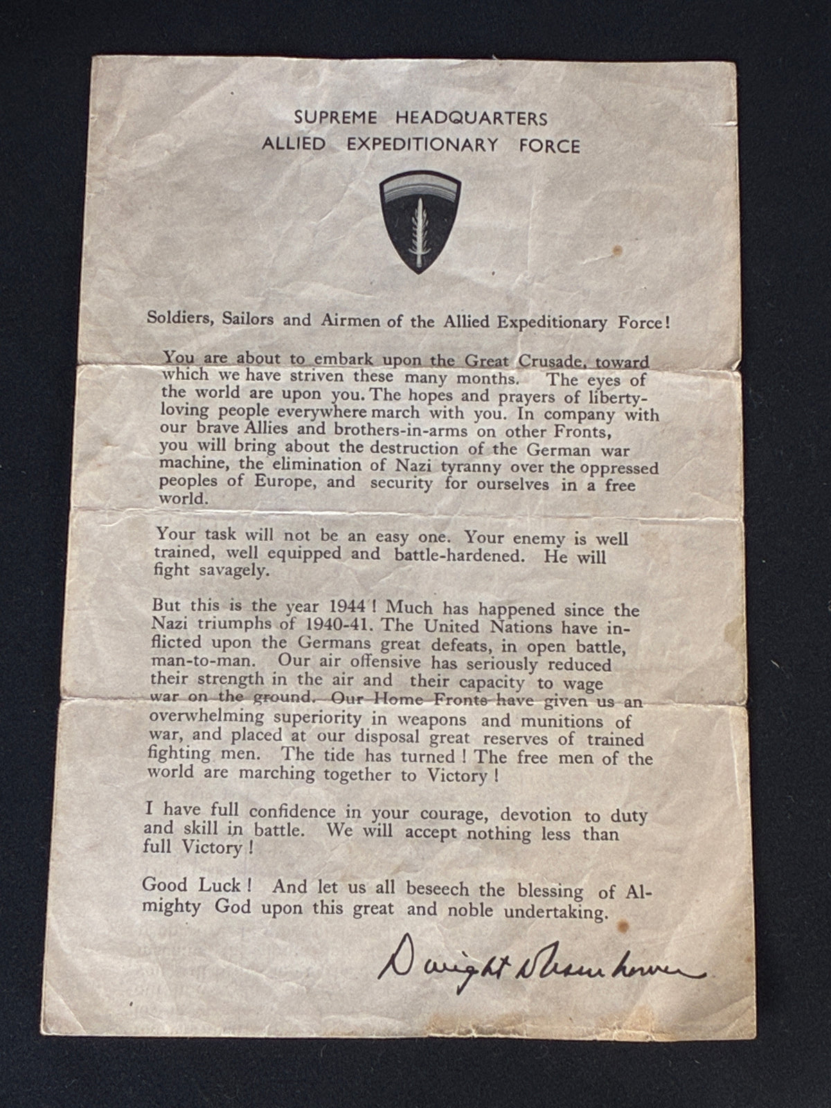 WW2 SHAEF Eisenhower D-Day Message