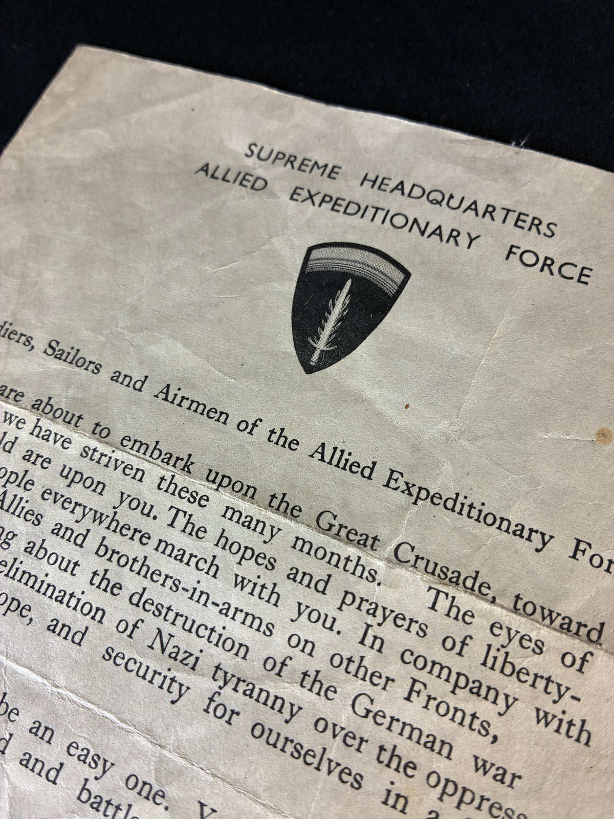 WW2 SHAEF Eisenhower D-Day Message