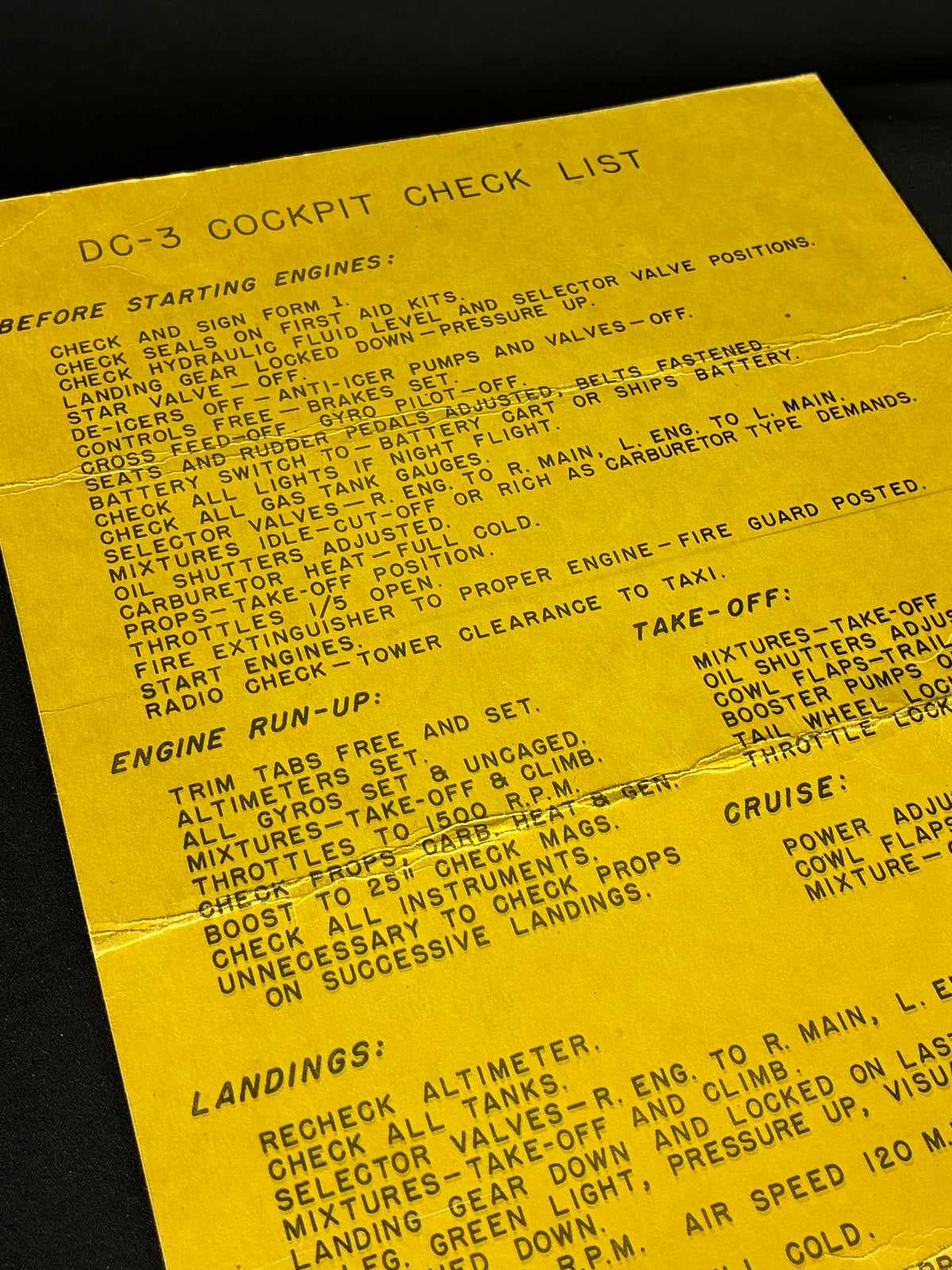 WW2 US DC-3 Cockpit Checklist - 1943