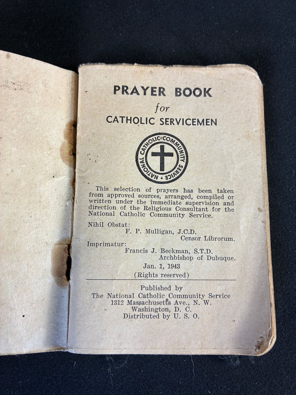 WW2 US Catholic Prayer Book - Normandy Relic - ID’d